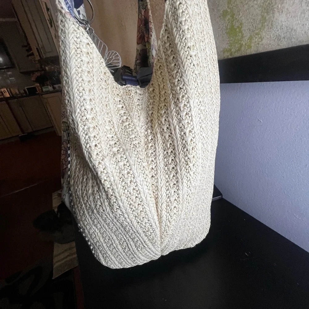 Sakroots Floral & Butterfly Crochet Tote Bag with Navy Accents